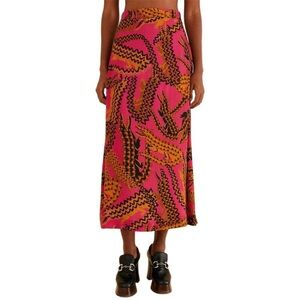 Farm Rio Womens  Croco Pink Midi Skirt Size S Small